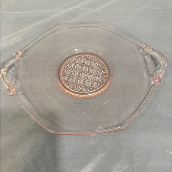 Other - Vintage Pink Depression Glass Octagonal Handled Tray Plate